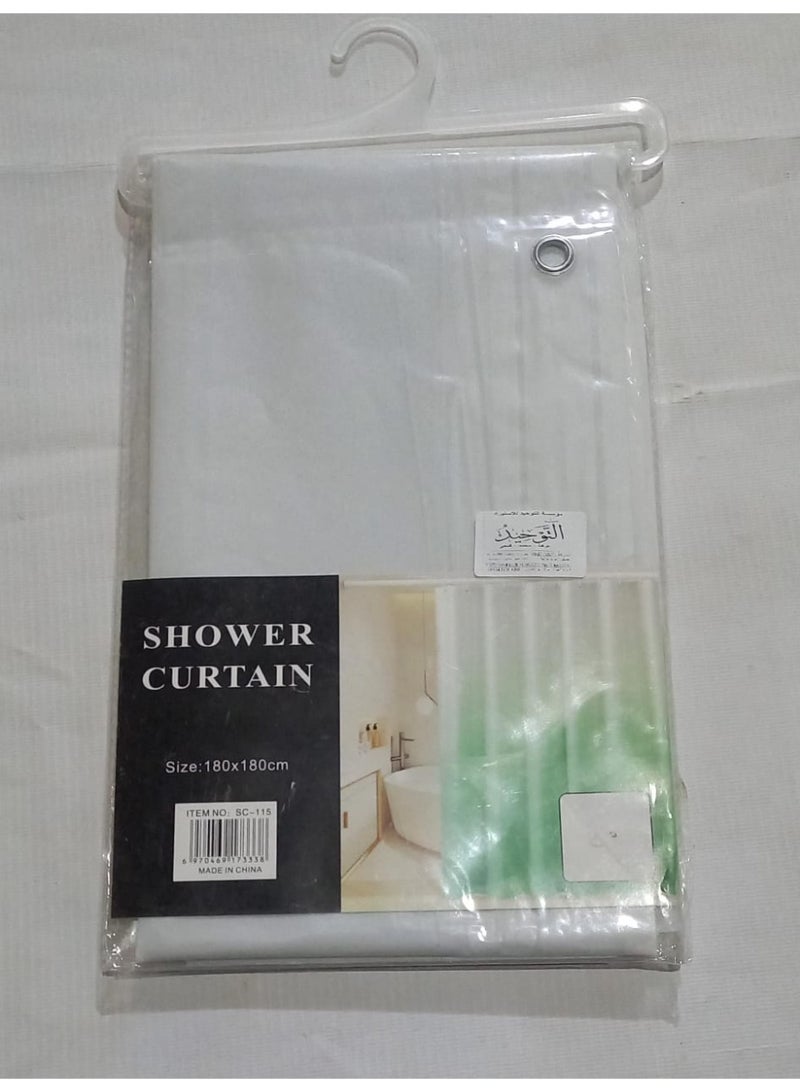 ستارة حمام بتصميم يجمع بين اللونين الأبيض والأخضر - Image 1